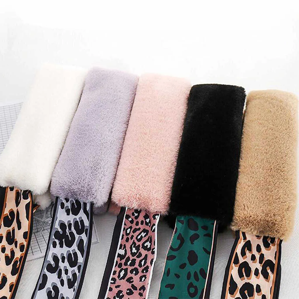 Faux Fur Collar Scarf - Plush Fur Collar Winter Warm Leopard Ribbon Scarves for Winter Coat, Sweater, Blouse Shirt