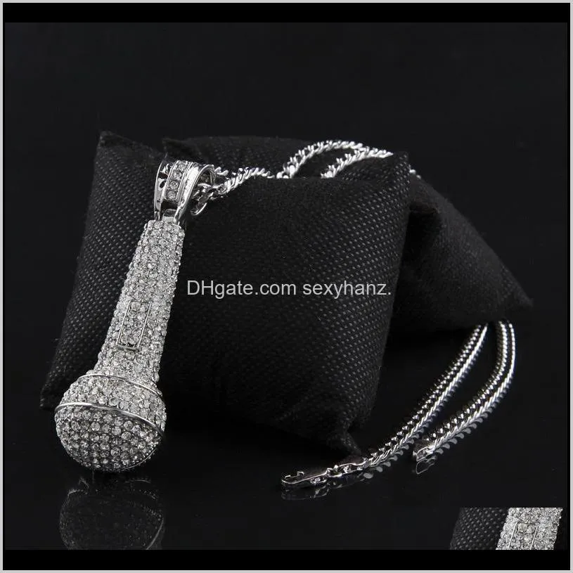 & Pendants Drop Delivery 2021 Mens Iced Out Necklace Fashion Microphone Pendant Hip Hop Jewelry Gold Cuban Chain Necklaces B97Pl