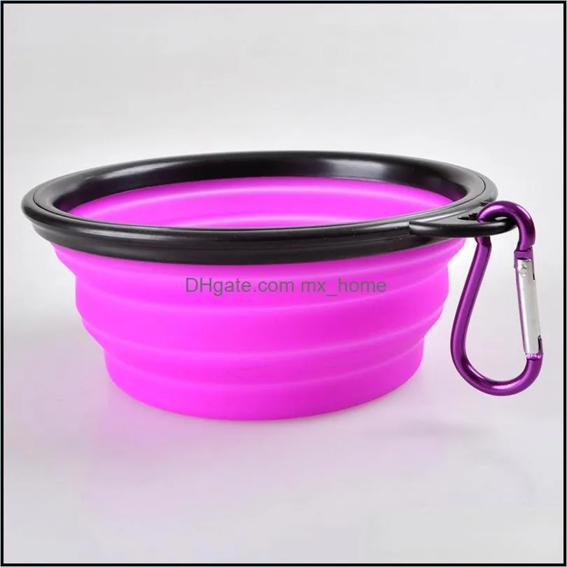 New Silicone Folding dog bowl Expandable Cup Dish for Pet feeder Food Water Feeding Portable Travel Bowl portable bowl with Carabiner