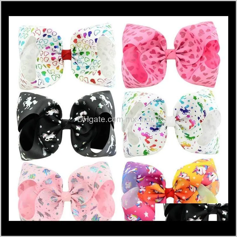 8 inch candy colors jojo bow baby hair barrettes rainbow gilding hot drill unicorn printed hair clips jojo siwa hair accessories