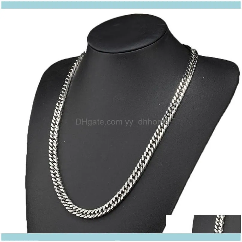 Granny Chic 7-40 Inch Silver Color Stainless Steel Double Curb Cuban Chain Necklaces For Men Women Don`t Fade Jewelry