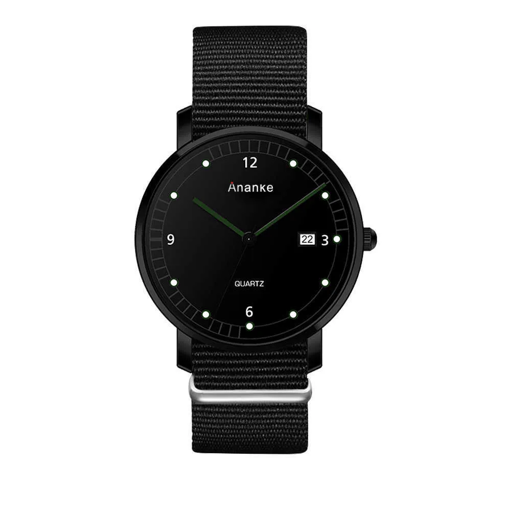 Ny Ankomst Man Sport Klockor Nylon Spänne Rem Auto Datum Enkel Dial Vattentät och Shock Resistent Quartz Armbandsur an41 G1022