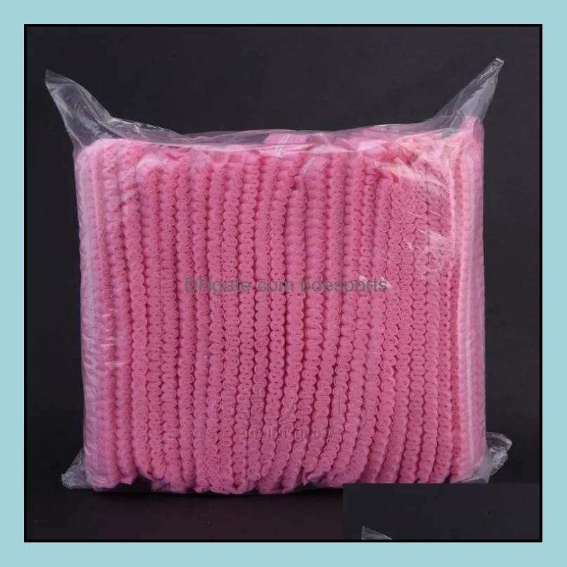 100PCS Double Ribbon Non-woven Disposable Shower Caps Pleated Anti Dust Hat Women Men Bath For Spa Hair Salon Beauty Accessories