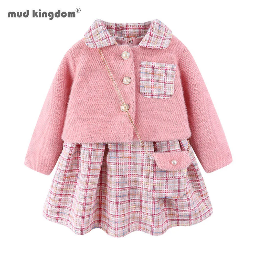 マッキングドムガールズドレス衣装かわいいピンクの格子縞長袖セーターの上着服210615