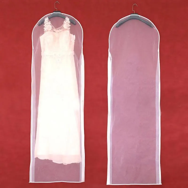 Storage Bags Dresses Dust-proof Bag Transparent Tulle Yarn Wedding Bridal Dress Dust Cover With Zipper For Home Wardrobe Gown