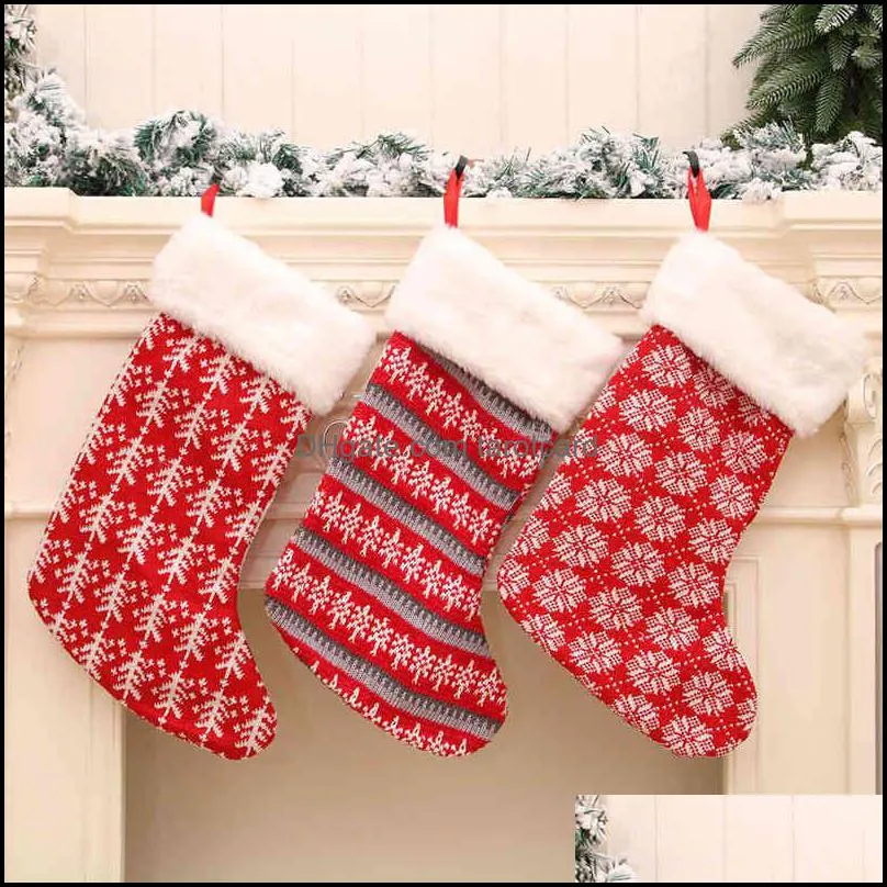 Delicate Cute Red White Stripe Christmas Gift Stocking Claus Socks Kids Candy Gifts Bag Holder Fireplace Xmas Tree Decoration