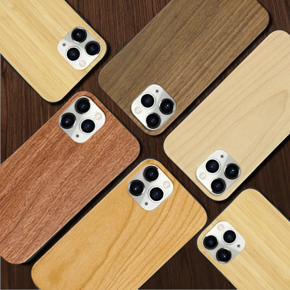 Luxe Mode Houten Telefoonhoesjes Groothandelaar Aanpassen Ontwerp Natuurlijke Houten Bamboe Tpu Case Cover Voor Iphone 11 12 13 Pro Max