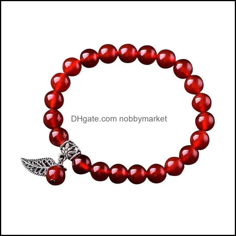 New simple single ring red agate bracelet national style leaf women`s hand string peace Ball Bracelet