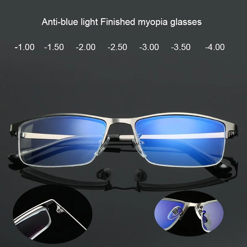 Mode Zonnebril Frames in de buurt van Short Sighted Distance Bril Myopia Half Frame Legering Blauw Licht Blokkeren Computer Zaken voor mannen Vrouwen