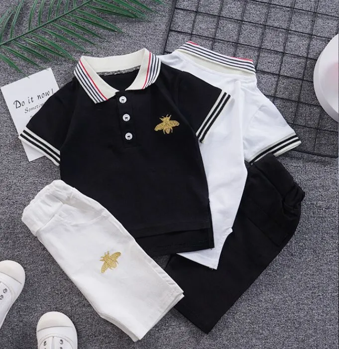夏の男の子のポロシャツ子供服セット赤ちゃんスーツ韓国の半袖ラペルツーピースセット