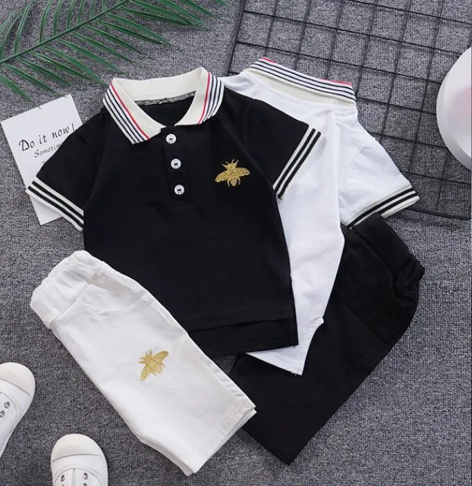 Summer Boys Polo Camisas Crianças Conjunto De Roupas De Bebê Ternos Coreanos De Manga Curta Lapela De Two-Piece Sets