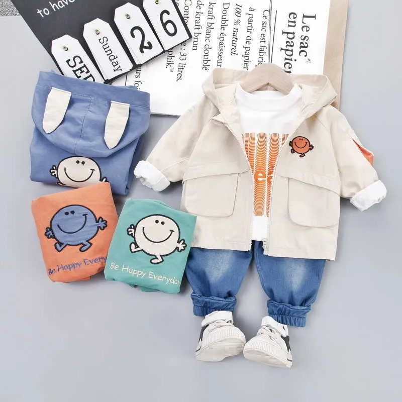 Hohe Qualität Baby Jungen Kleidung Frühling Herbst Aktiv Casual Kind Anzug Kinder Kleidung Mantel + T-Shirt + Hose Set 210615