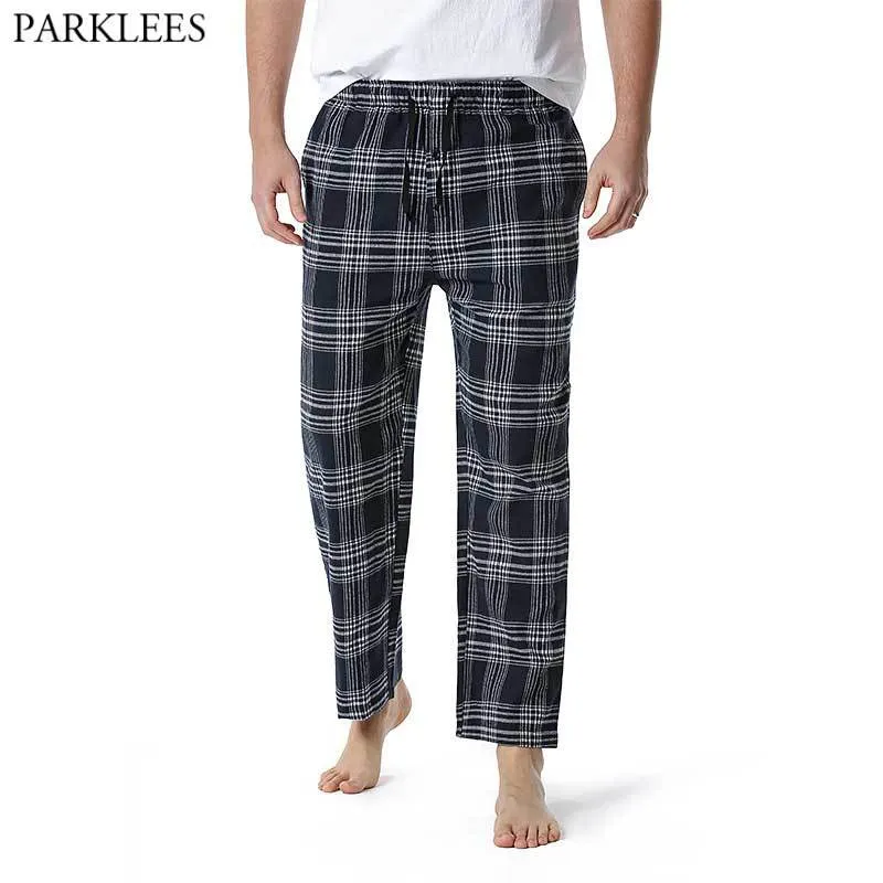 Mäns plaid check pyjama botten byxor sömnkläder lounging avslappnad hus pjs byxor män bomull flannel yoga pajama byxor man 3xl 210522