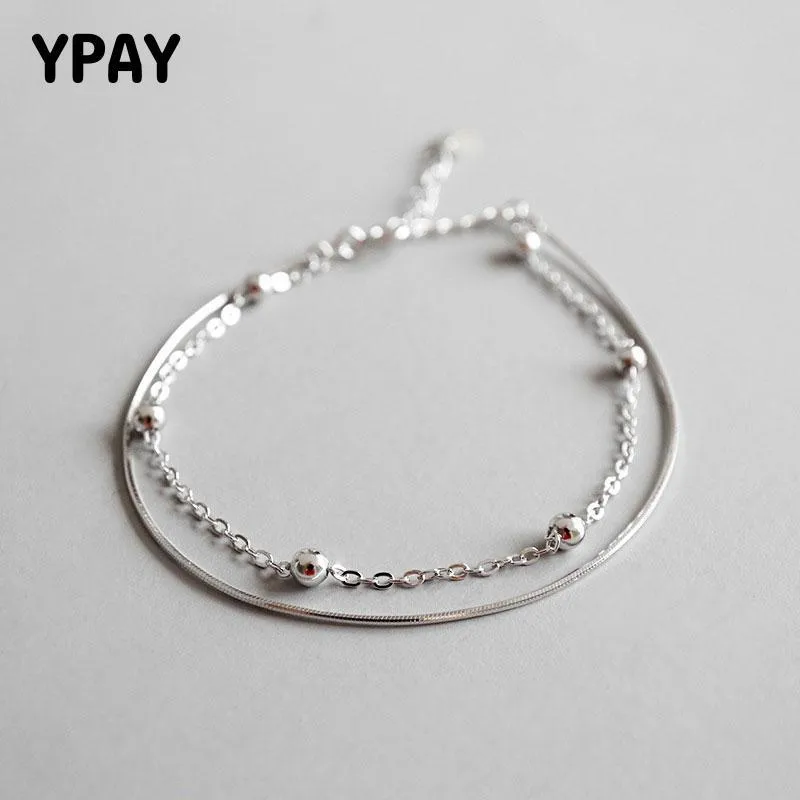 YPAY Doppio Strato Perline Bracciale Alla Caviglia Argento 925 Gioielleria Raffinata per Le Donne Alla Moda Del Serpente Catena a Maglia Cavigliere Goccia YMA003