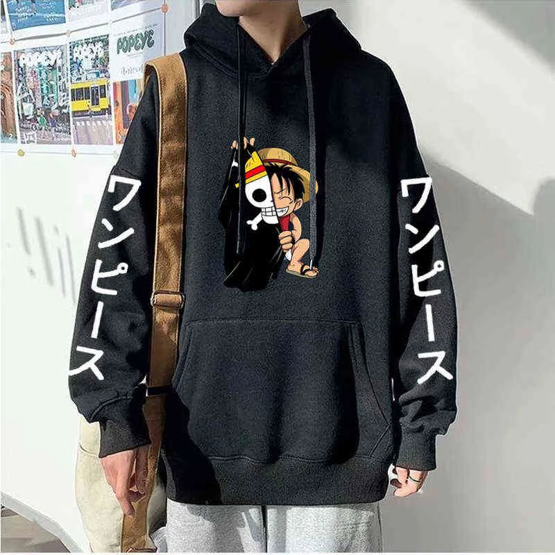 Sıcak Comics Tek Parça Hoodies Erkek Kadın Moda Anime Luffy Kazak Boy Hoodie Terlemeleri Hip Hop Erkek Erkek Giyim Sudaderas Y211122