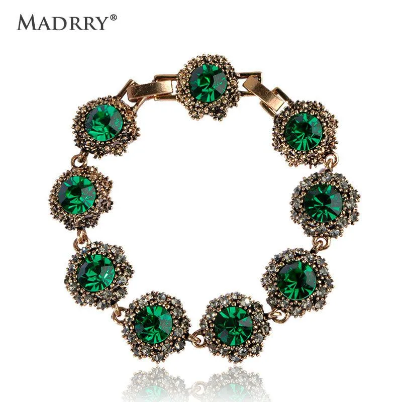 Madrry Luxo de alta qualidade Moda verde vintage brasas bonitas Pulseiras de colarinho femininas Bracelets de Natal Bijoux Vaz Bangle