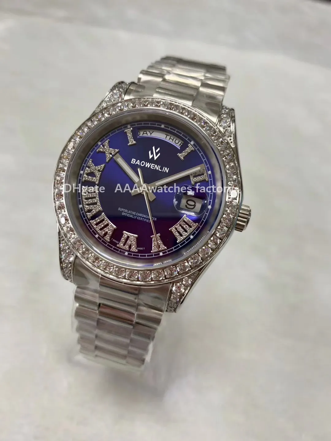 Men's Luxury Watch Top Personalizado Diamante Montre de Luxe Totalmente Automático Design Mecânico Preto Concelho Duplo Display Moda Azul 316 Pulseira Aço Inoxidável