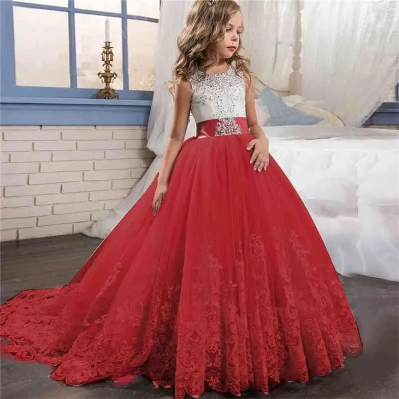 Fille Robe Demoiselle D'honneur Pageant Robe Robe Fille Enfants Robes pour Filles Adolescent 10 12 14 Ans Fête De Mariage Dentelle Enfants Vêtements 210331