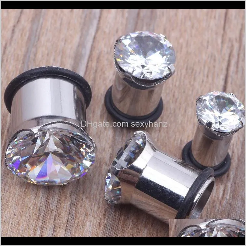 fashion body jewelry stainless steel zircon ear flesh tunnel mix 6-12mm 32pcs/lot ear gauges stretcher expander piercing plug