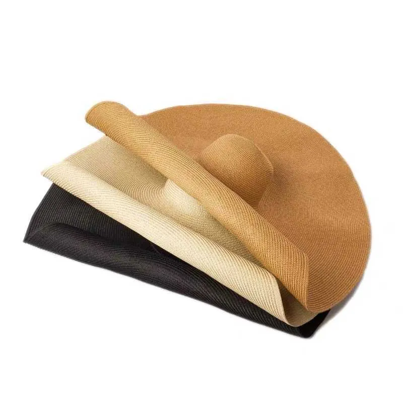 25 cm de large bord surdimensionné chapeaux de plage pour les femmes grande paille Protection UV pliable pare-soleil en gros livraison directe