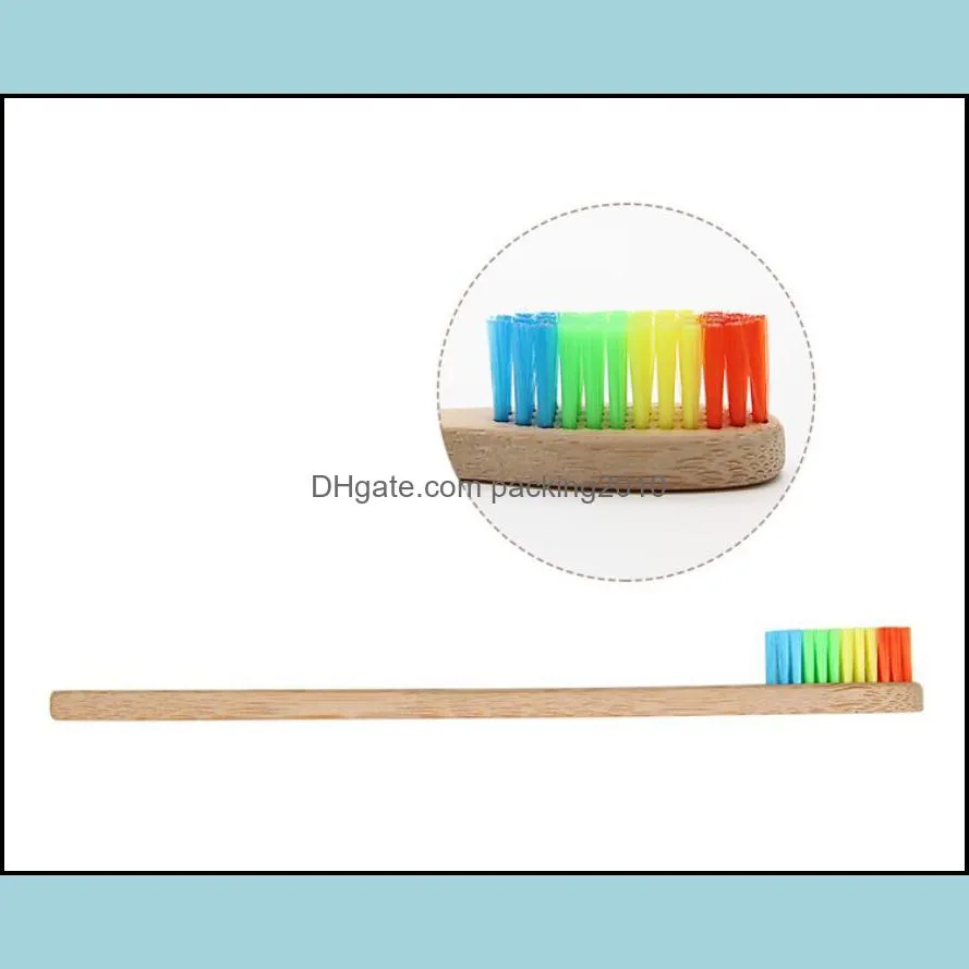 Colorful Head Bamboo Toothbrush Wholesale Environment Wooden Rainbow Bamboo Toothbrush Oral Care Soft Bristle with box free ship