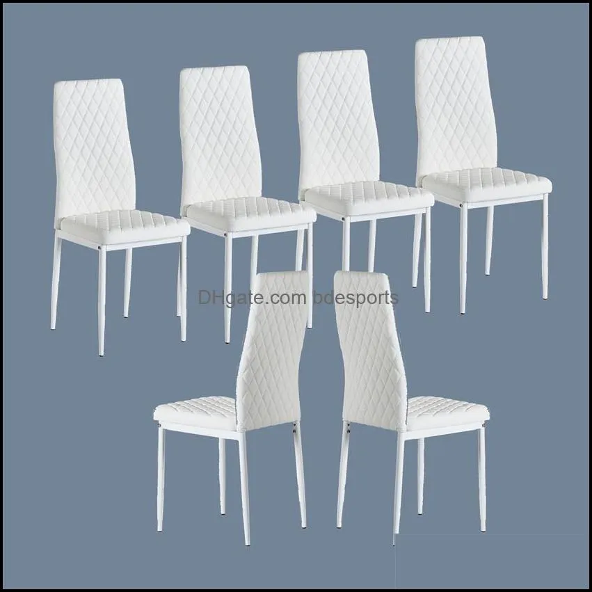 Commercial Furniture Home & Garden Us Stock White Modern Minimalist Dining Chair Fireproof Leather Sprayed Metal Pipe Diamond Grid Pattern R