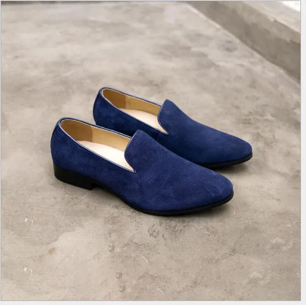 Merk Mannen Zwarte Loafer Schoenen Mode Ronde Teen Slip op Business Leisure Faux Suede Daily Blue Zapatos Maat 38-44