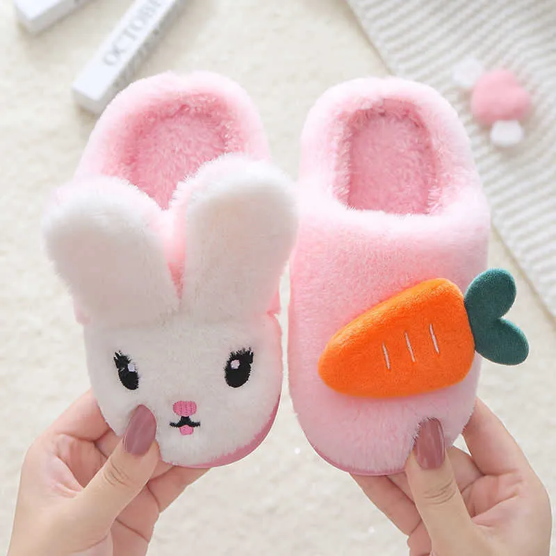 Girls Boys Slippers Shoes Infant Toddle Cartoon Rabbit Cotton Home Kids Plush Indoor Winter Fur Children's 210712