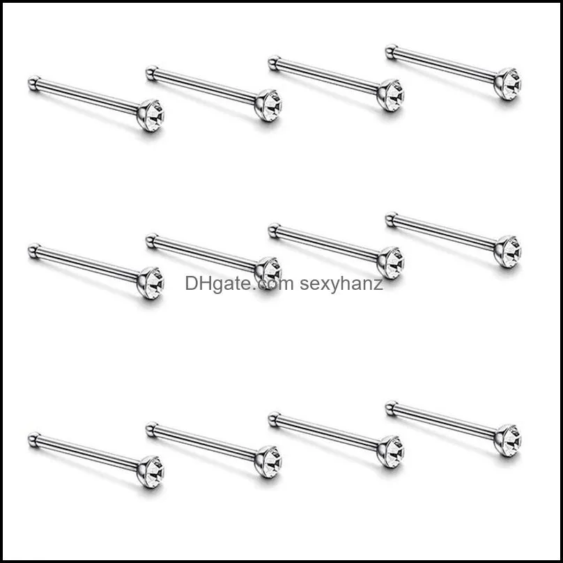 Other 60 Pieces/pack Stainless Steel Crystal Nose Ring Set Women Girl Piercing Stud Lot Body Jewelry