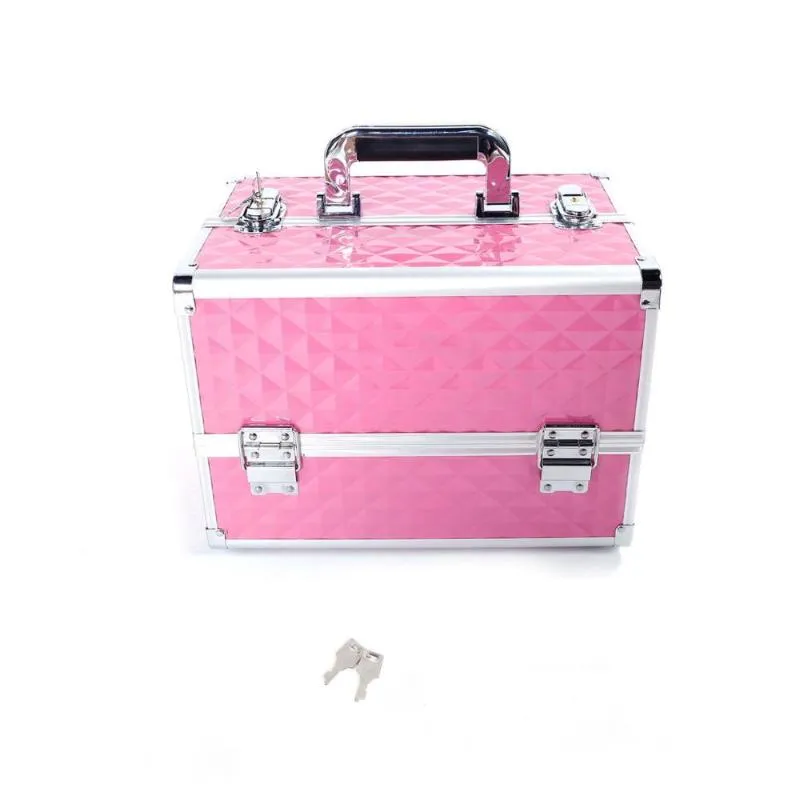 Multi-Layer Professional Portable Aluminium Cosmetic Makeup Case Pink 190813103 Väskor Fall