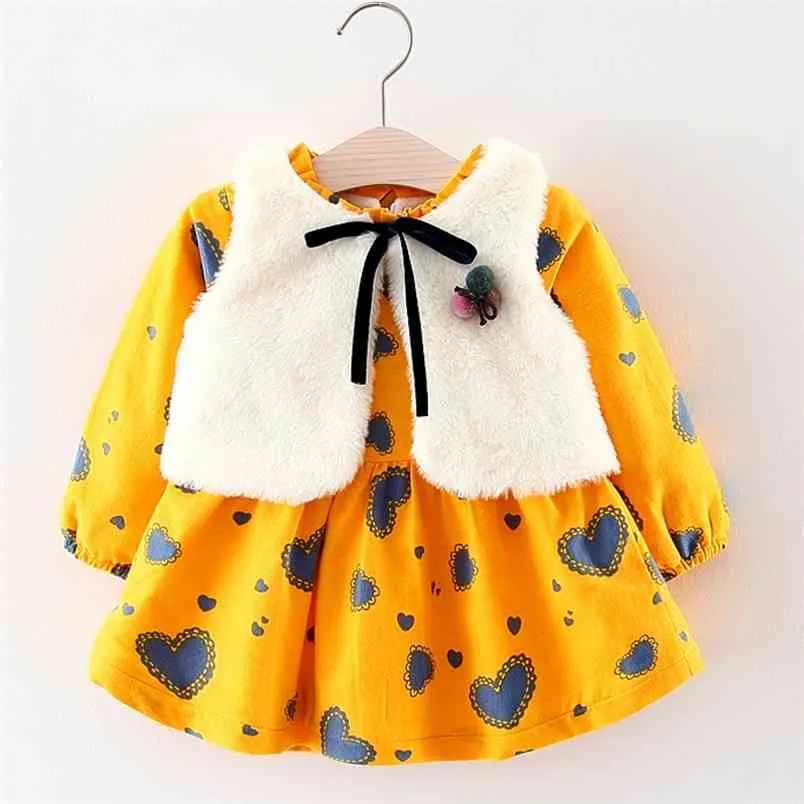 6-24M Baby Girl Clothes Winter Girls Princess Dress Abito a maniche lunghe Abiti da festa Abbigliamento 210528