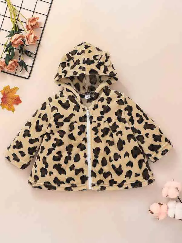 Manteau en flanelle à fermeture éclair léopard pour bébé SHE
