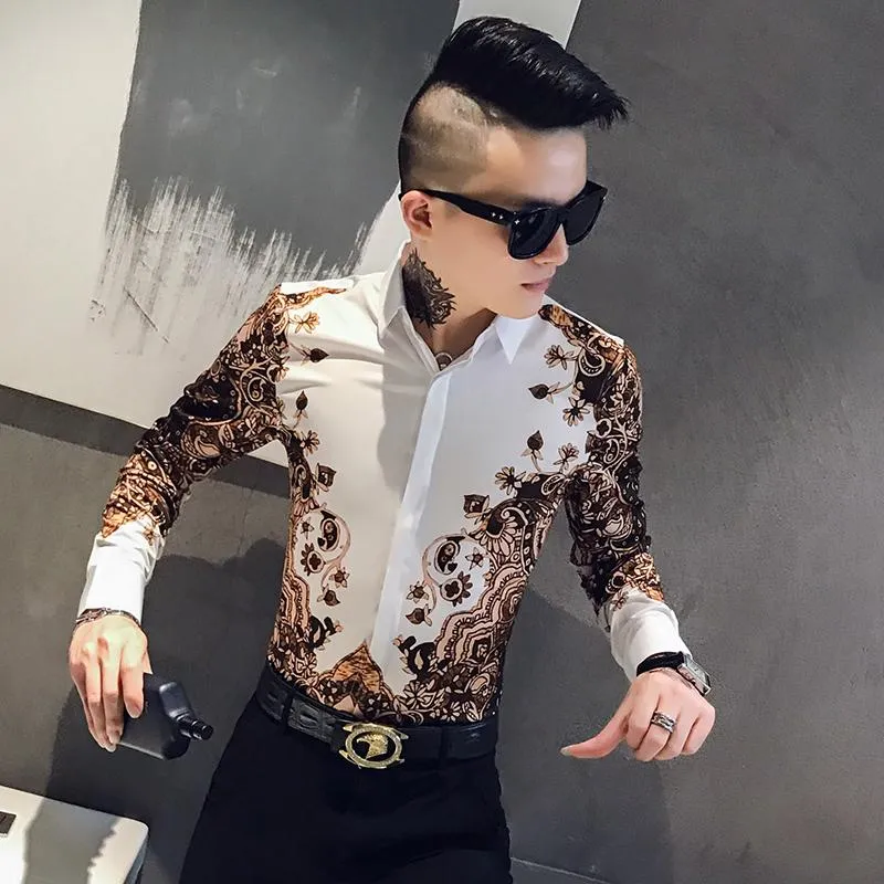 남성용 캐주얼 셔츠 패션 브랜드 남성 인쇄 셔츠 슬림 긴팔 바로크 파티 클럽 의류 Camisa Luxury Royal Men Tu274Z