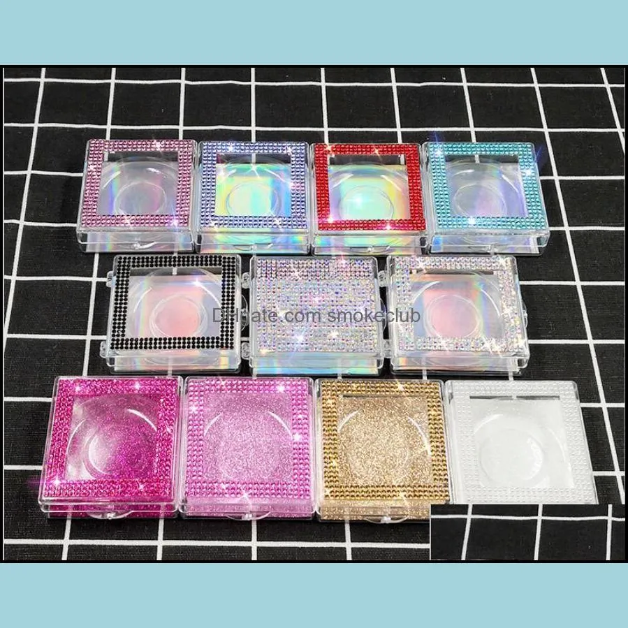 Bling Eyelash Boxes Diamond Glitter Square False Plastsic Package Bin Empty Box Case Fake Eye Lashes