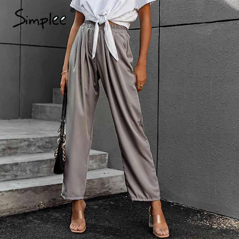 Wide leg solid chiffon pants women street grey ladies loose trousers office High waist causal long pant summer 210414