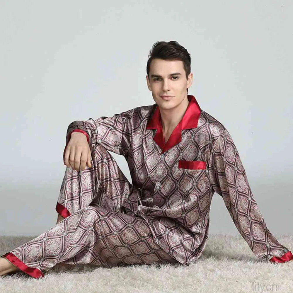 Mens Silk Satin Pyjama Set Pyjama Pyjama Nachtkleding Loungewear L, XL, XXL, 3XL Retro Europese en Amerikaanse mannen