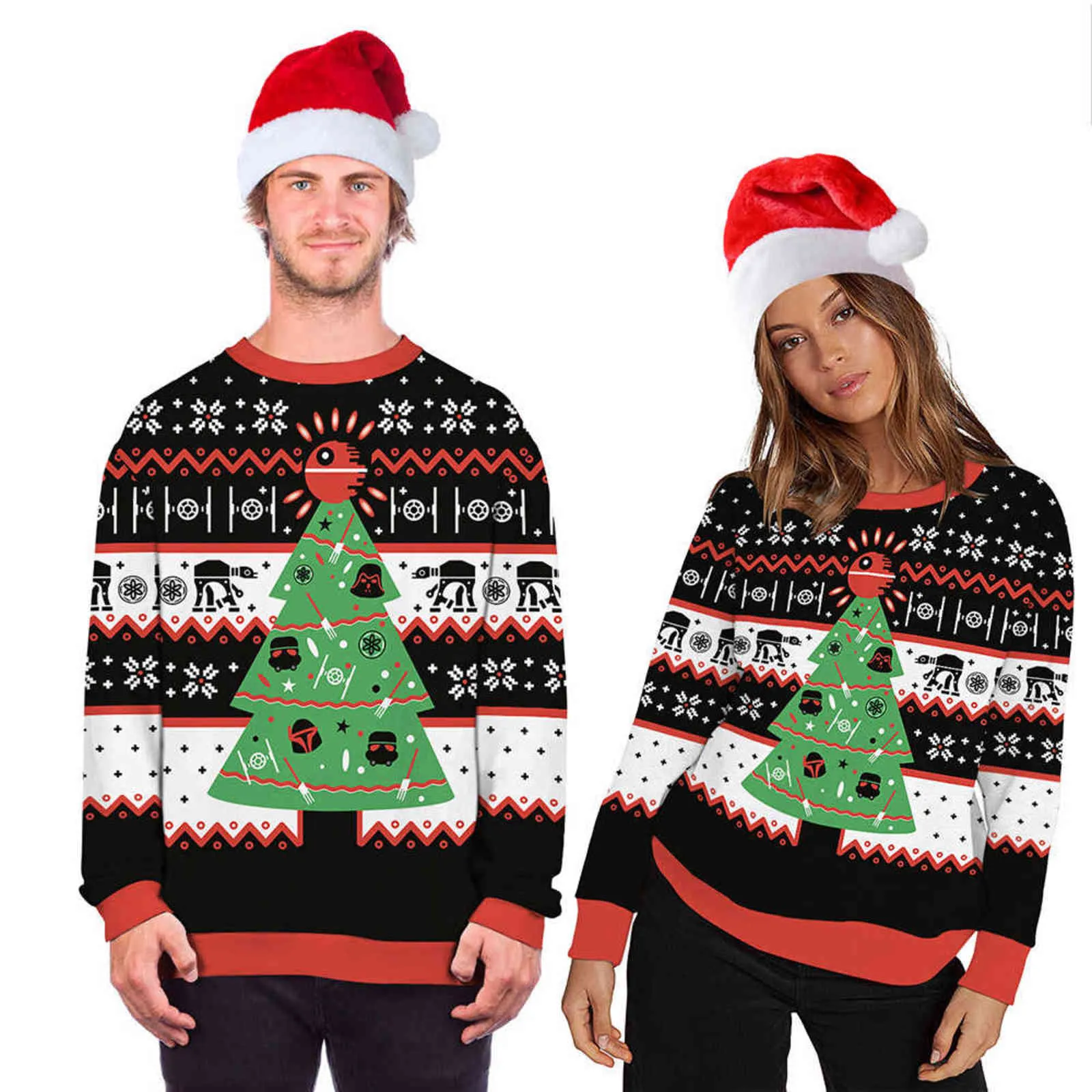 Neuer hässlicher Weihnachtspullover 3D-Druck Lustiger Weihnachtspullover Rundhalspullover Paarmodelle Herbst Winter Plus Size Pullover Y1118