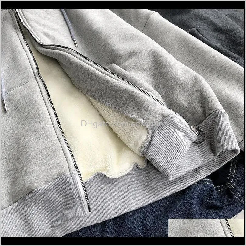 women winter harajuku hoodies coat causal basic warm pockets solid grey black sweatshirt female hooded outerwear plus size women`s &