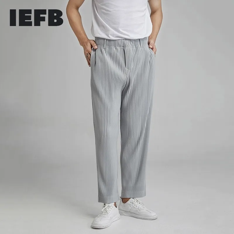 IEFB Högkvalitativa mäns pläterade byxor Lossa bredben Vår Höst Straight Casual Western Trendy JF150 9Y5473 210524