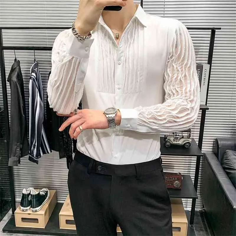 mens white dress shirt see through Mesh Black Long Sleeves Lapel See-Through Shirt for Men's Festival Outfits  from Dhgate Men's Casual Shirts