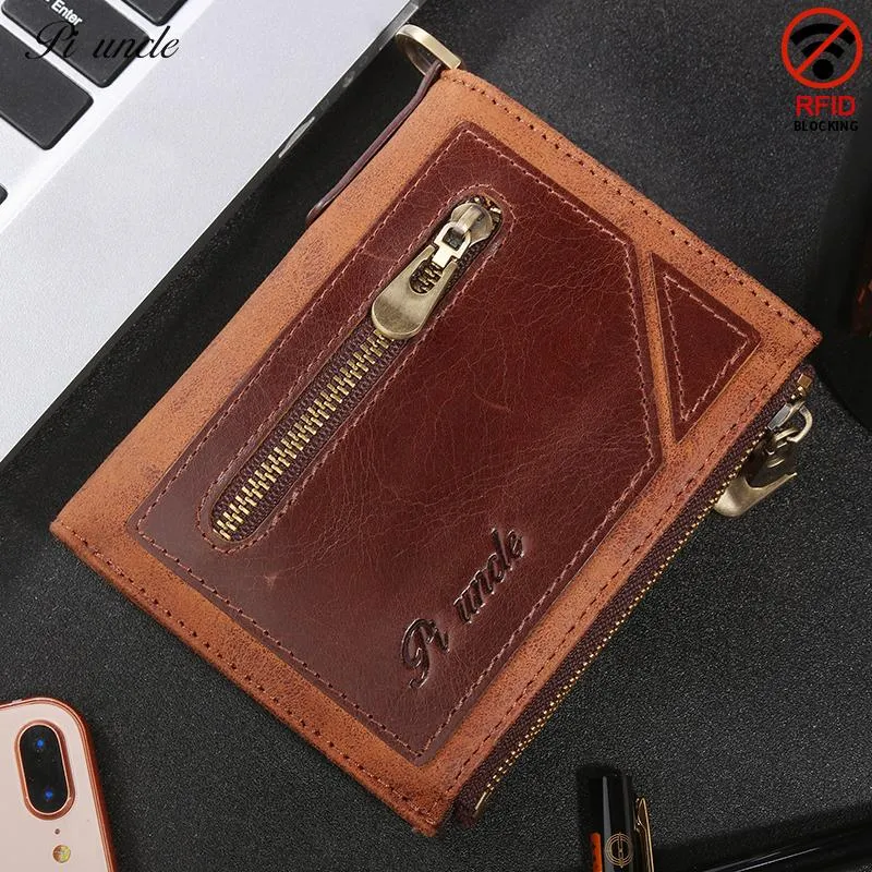 Plånböcker mode kort plånbok äkta läder mini för män hasp dubbel blixtlås design mynt handväska id korthållare