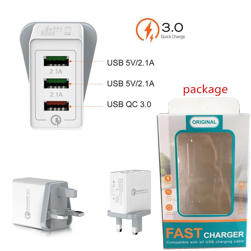 Cargador de pared USB 3 multipuerto qc 3 0, concentrador de carga rápida, adaptador de cargador de red, enchufe de EE. UU., UE, Reino Unido, para el hogar, viajes, oficina, accesorios de teléfono