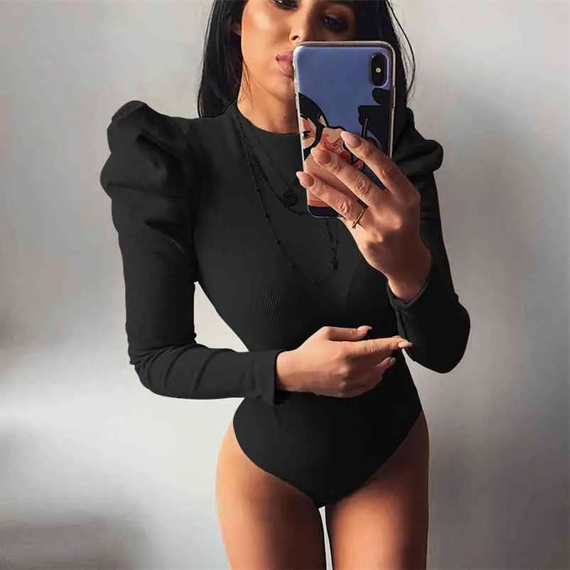 Spring Winter Women Sexy Bodysuit Casual Bodycon Solid Knitted Black Bodysuits Body For Women Female 210728