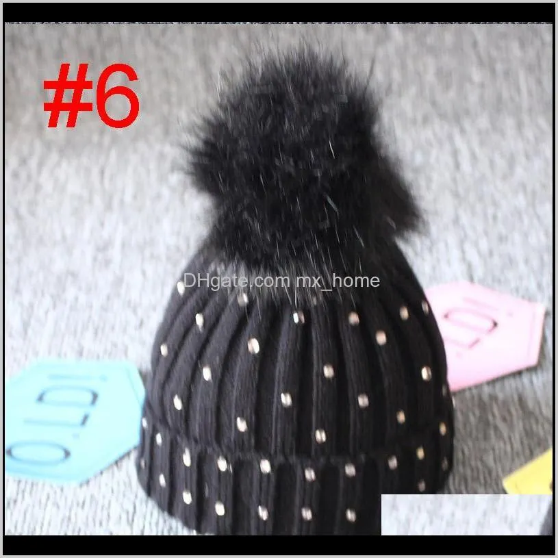 infant knit cap baby girls crochet hats kids designer sequins fur pompom solid caps outdoor slouchy beanies toddler 