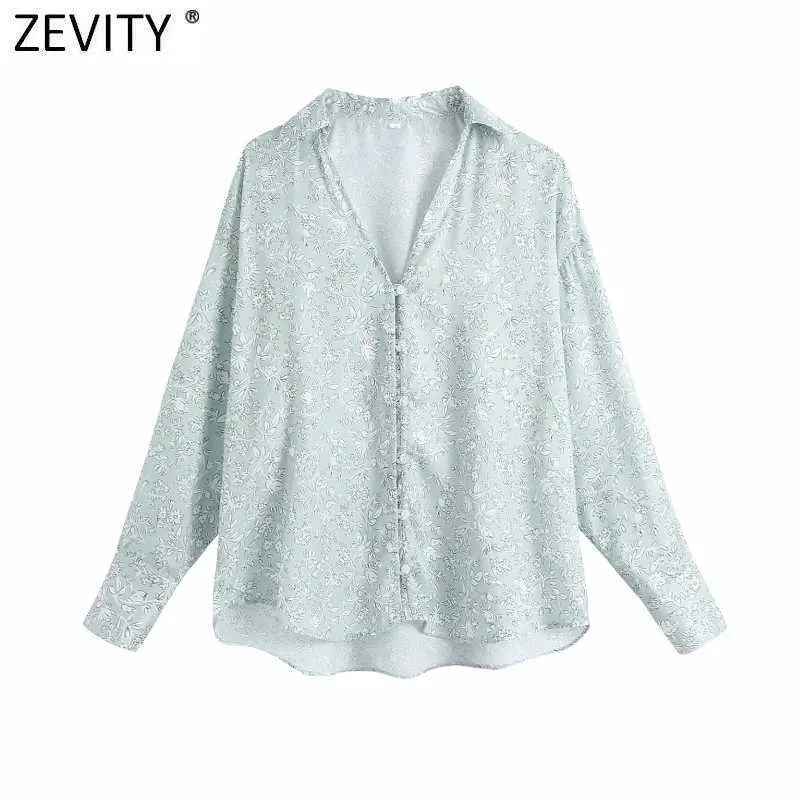 Zevity Kobiety Moda Kwiatowy Drukuj Luźna Bluzka Kobieta V Neck Soft Satin Kimono Koszulka Casual Retro Lato Blusas Topy LS9397 210603