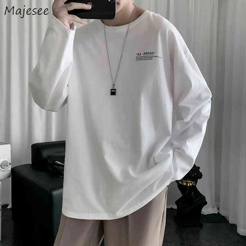 Män Långärmad T-shirts Toppar O-Neck Loose Youthful Soft Simple Printed Korean Style Oversize Students All-Match Trendy Letter G1222