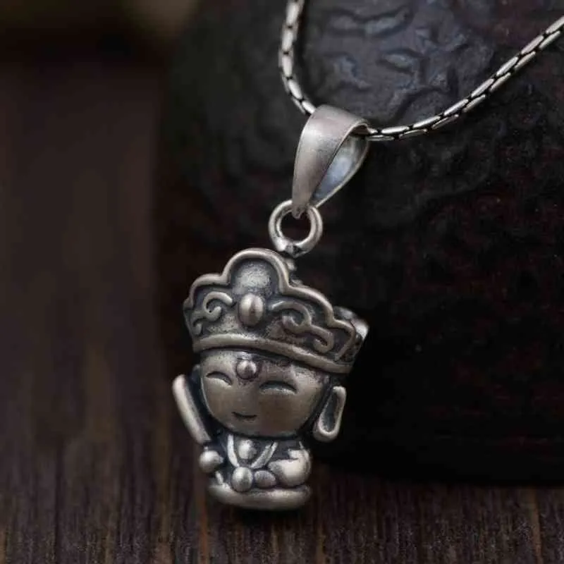 Real S925 Men Women Little Buddha Retro Fashion Silver Tang Seng Necklace Pendant Jewelry Gift without Chains