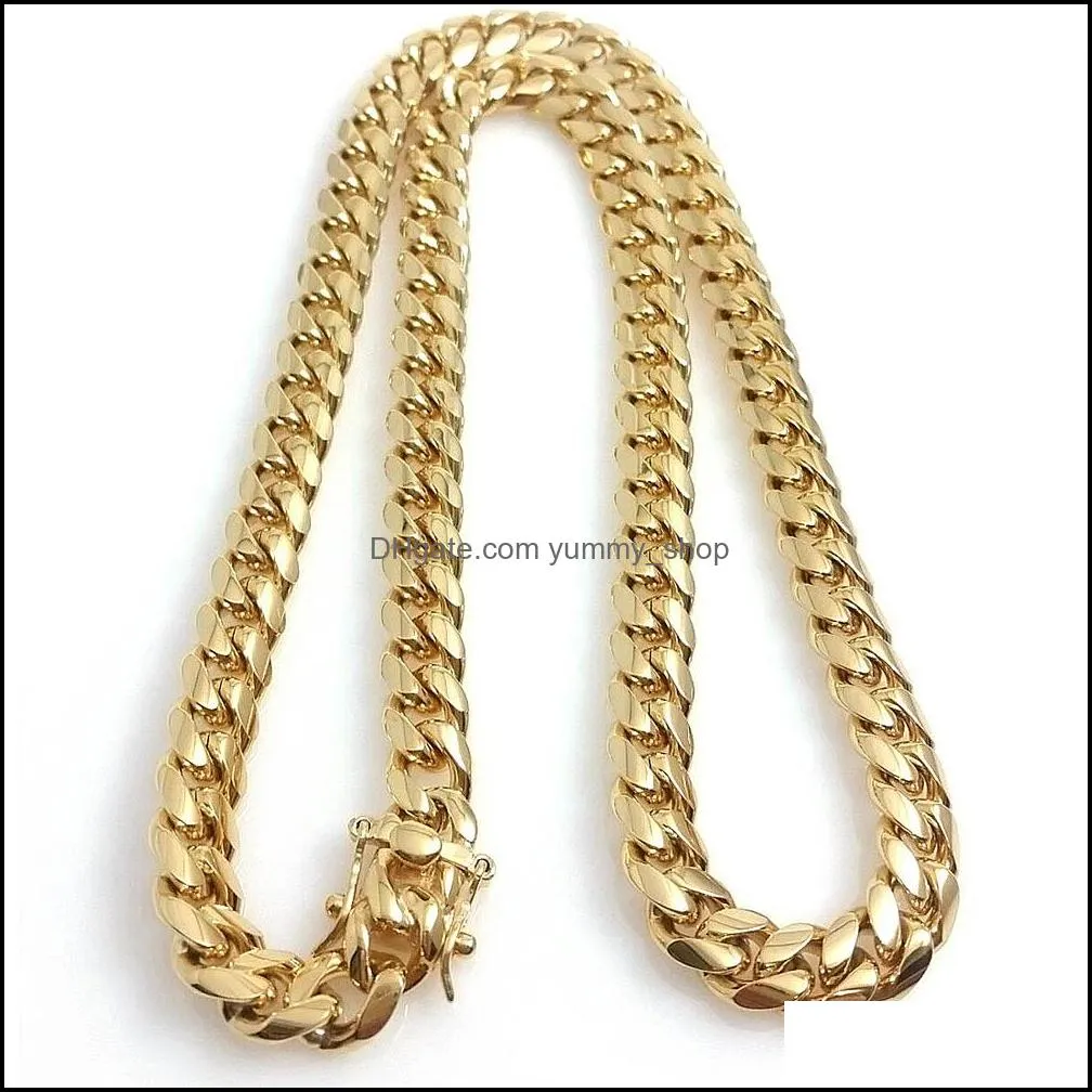 Stainless Steel Jewelry Set 24K Gold Plated High Quality Cuban Link Necklace & Bracelet Mens Curb Chain 1.4cm