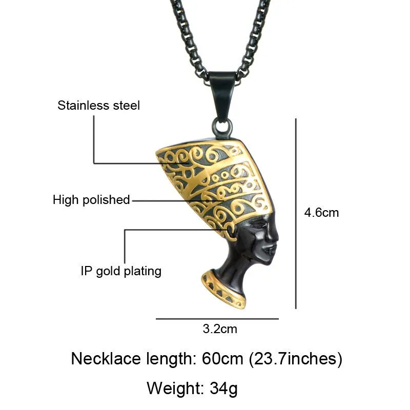 Colliers avec pendentif reine du porno égyptien antique pour femmes, collier pharaon Cléopâtre, en acier inoxydable, bijoux 268P