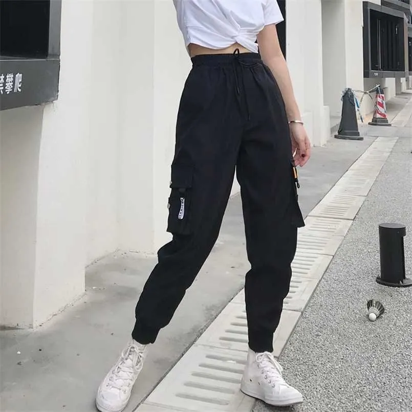 Big Pockets Cargo pants women High Waist Loose Streetwear pants Baggy Tactical Trouser hip hop high quality joggers pants 211112